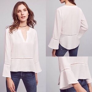 Anthropologie Cloth & Stone White Bell Sleeve Blouse